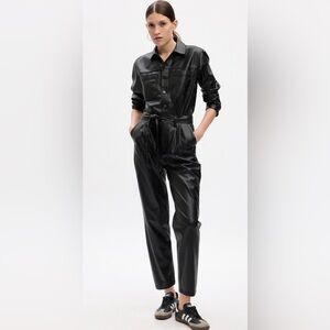 GAP Black Faux Leather Jumpsuit. NWOT. SZ 12.